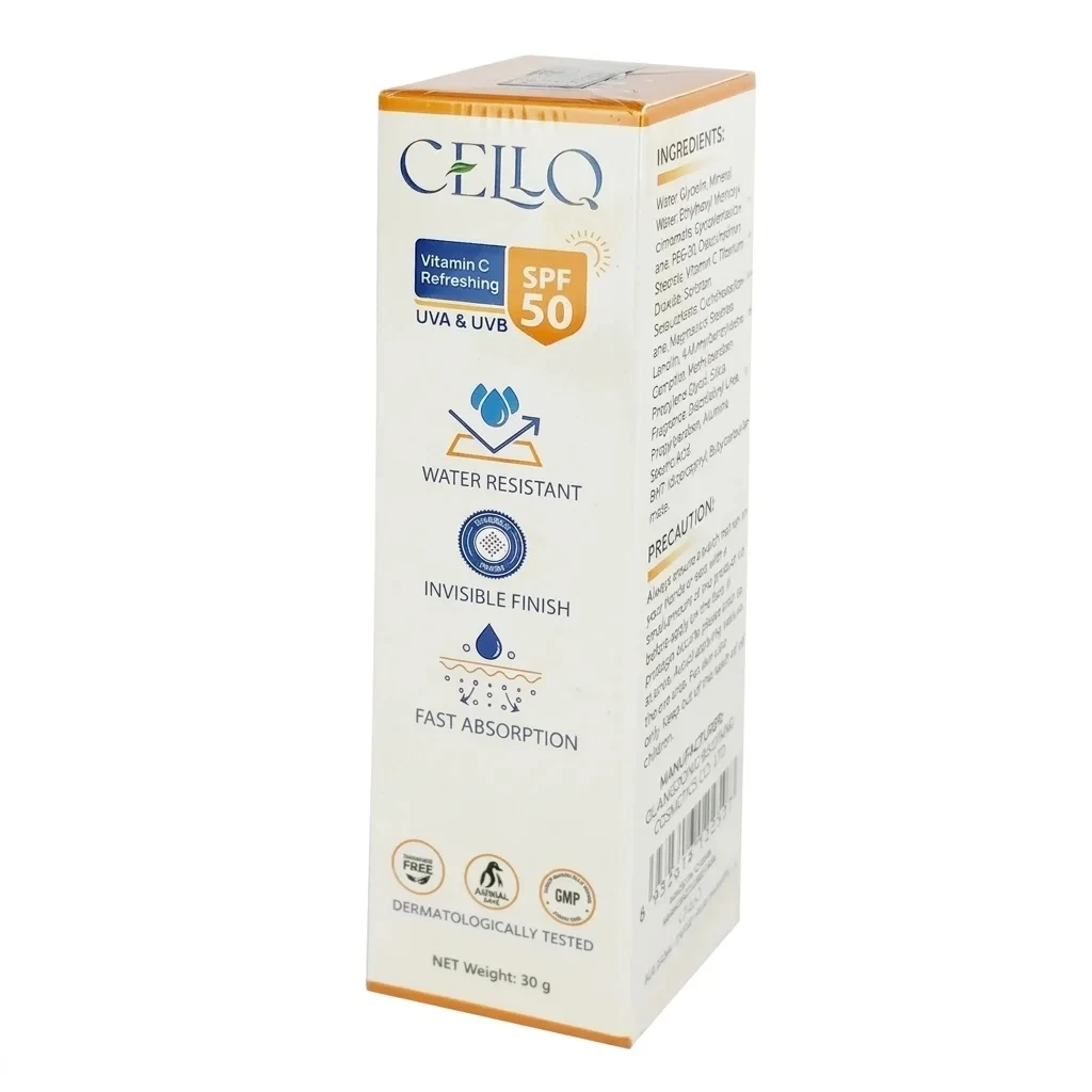 CELLQ Vitamin C Refreshing Sunscreen SPF 50 UVA & UVB Invisible price in Bangladesh | Authentic Product by Shundorjo