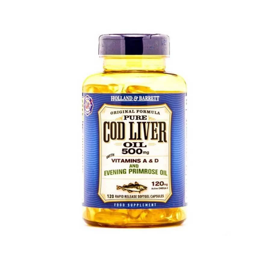 Holland & Barrett Cod Liver Oil 500mg With Evening Primrose 120 Capsules price in Bangladesh | Authentic Product by Shundorjo