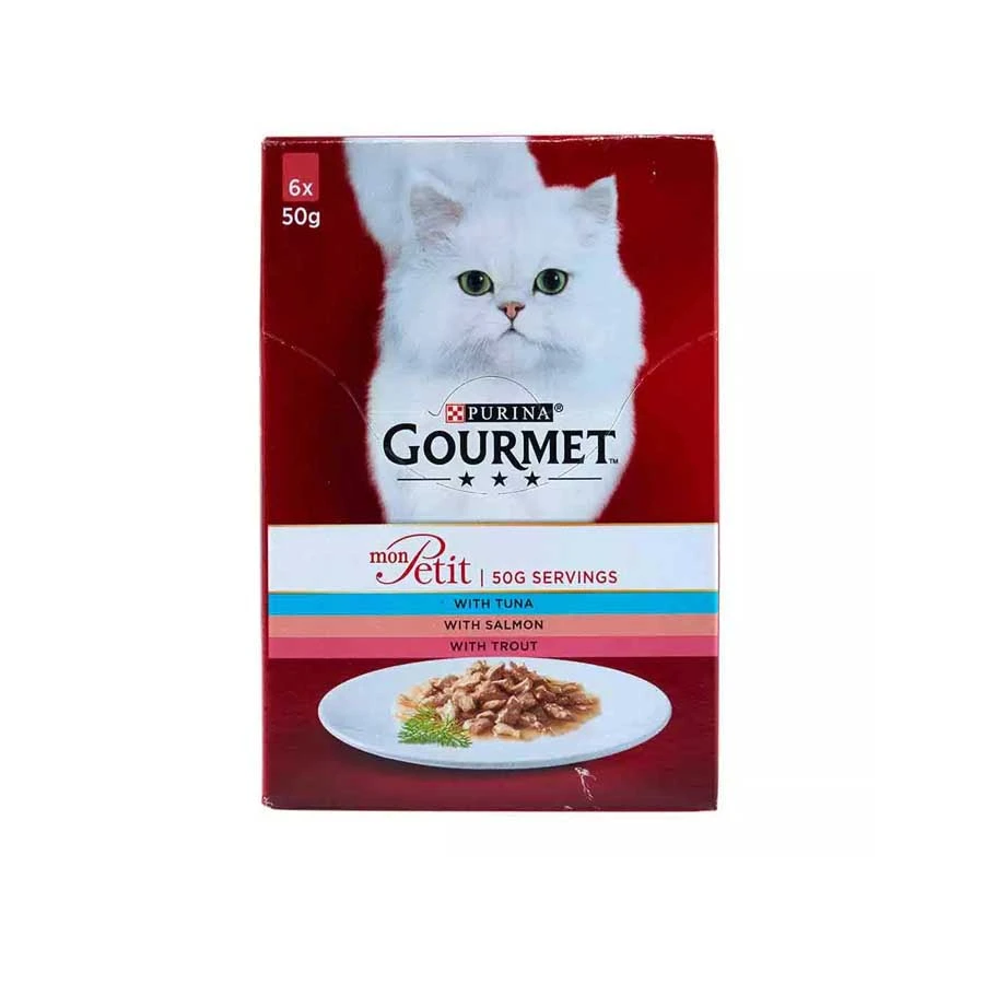 Gourmet Mon Petit Pouch Tuna Salmon and Trout Cat Food 6x50gm price in Bangladesh | Authentic Product by Shundorjo