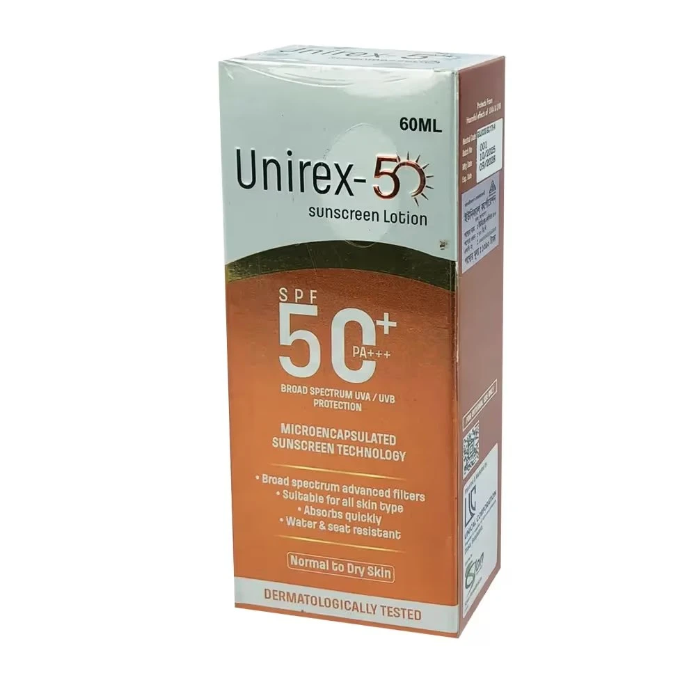 Unirex-50 Sunscreen Lotion SPF 50+ PA+++ 60ml | Broad Spectrum UVA/UVB Protection price in Bangladesh | Buy original Unical Corporation